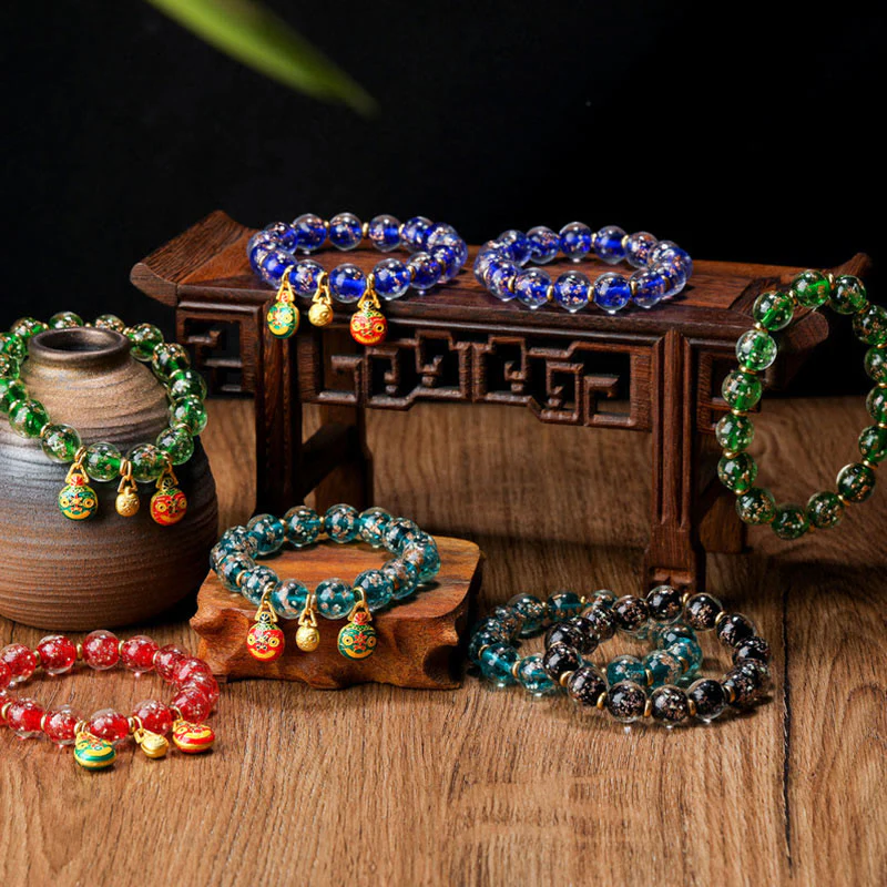 Mocoer Gold Swallowing Beast Family Charm Luminous Fluorescent Liuli Glass Bead Success Bracelet - Mocoer