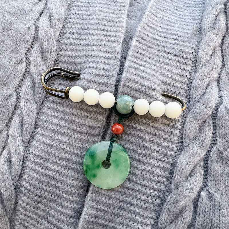 Mocoer Bodhi Seed Jade Peace Buckle Luck Brooch - Mocoer