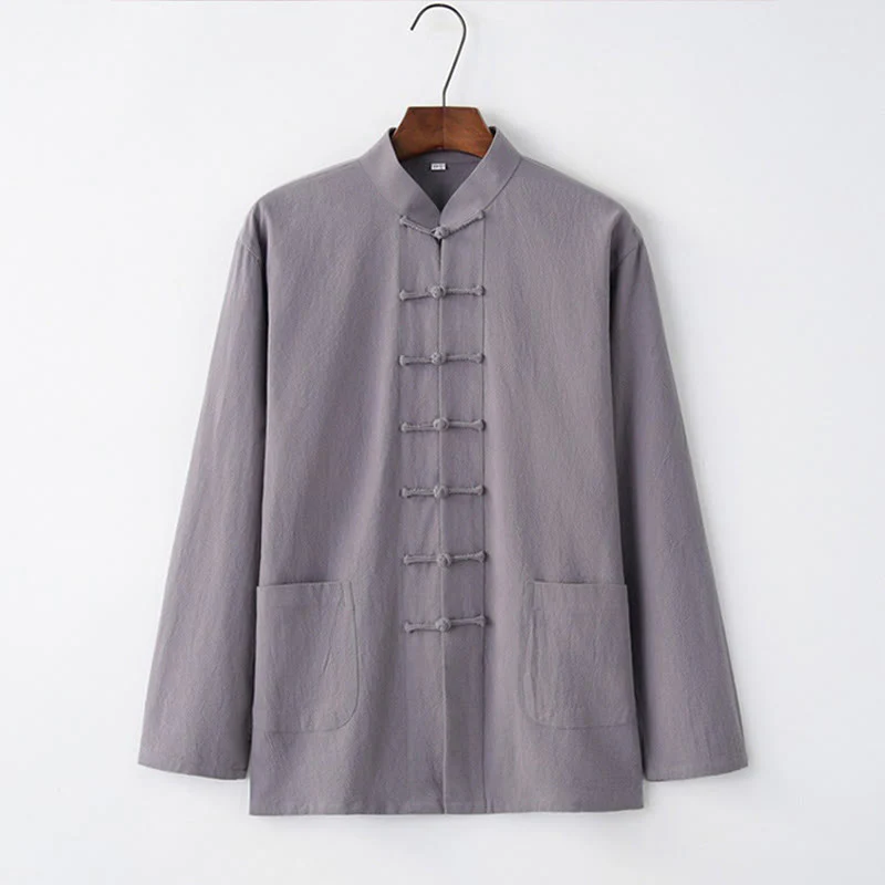 Mocoer Tang Frog-Button Long Sleeve Shirt Cotton Men's Clothing - Mocoer
