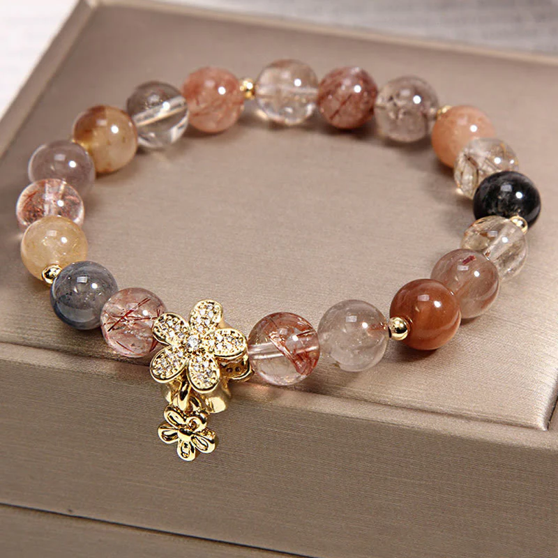 Mocoer Multicolored Rutilated Quartz Citrine Wealth Protection Flower Bracelet - Mocoer
