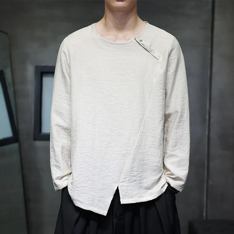 Mocoer Fall Solid Round Neck Long Sleeve T-Shirt Cotton Men Clothing - Mocoer