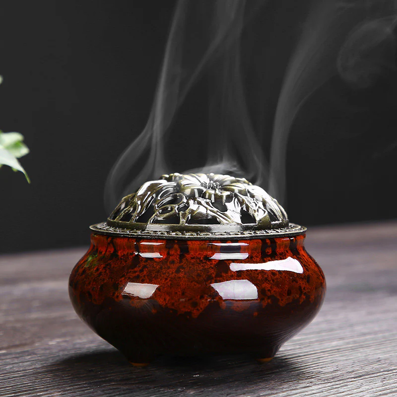 Mocoer Flower Pattern Ceramic Blessing Meditation Incense Burner Decoration - Mocoer