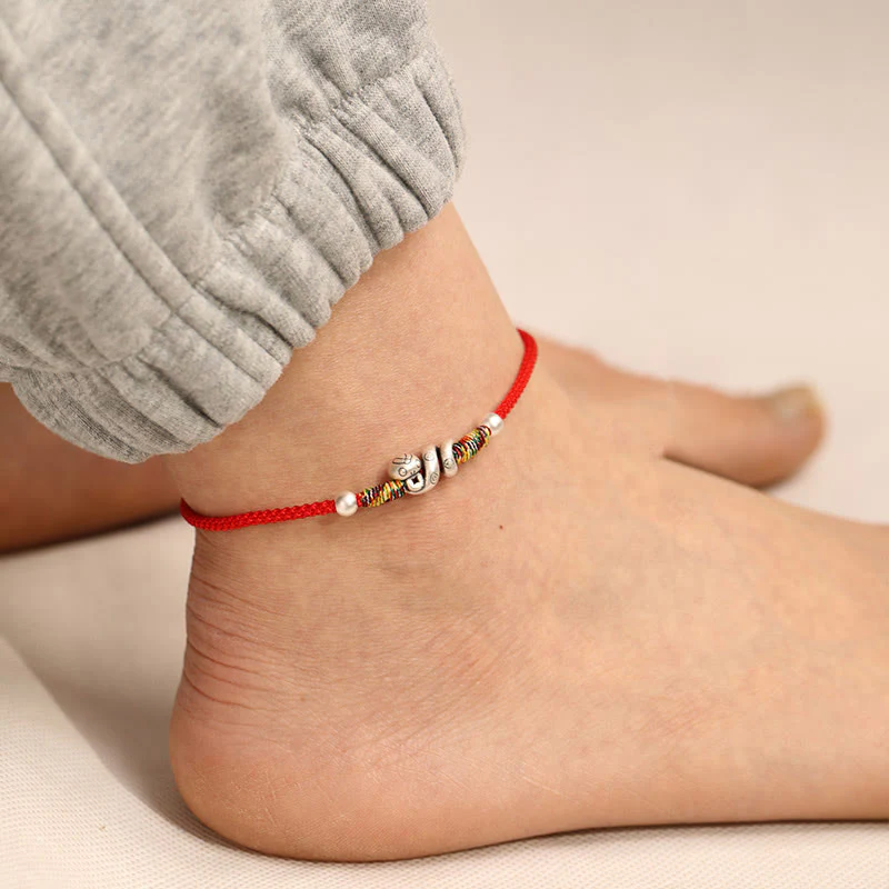 Mocoer Red String 999 Sterling Silver Year Of The Snake Anklet - Mocoer