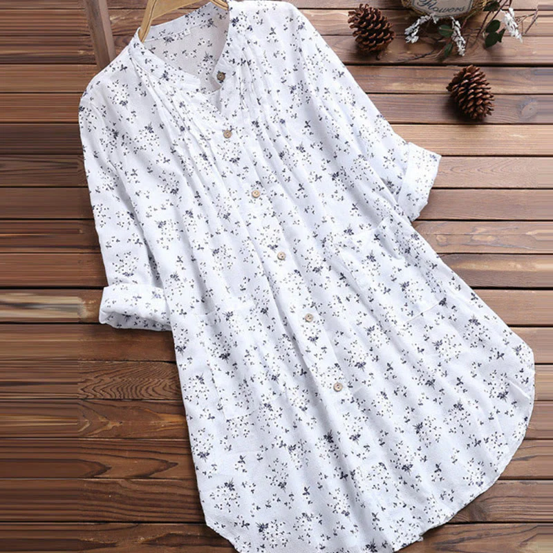 Mocoer Florals Buttons Long Sleeve Cotton Women's Shirt - Mocoer
