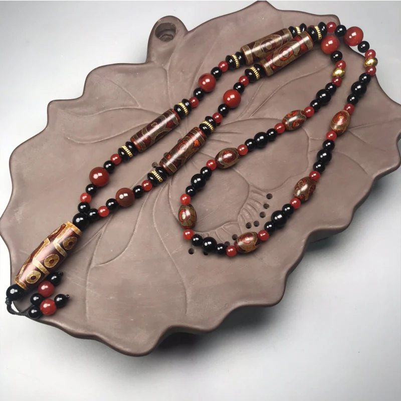 Mocoer Nine-Eye Dzi Bead Red Agate Wealth Health Necklace - Mocoer