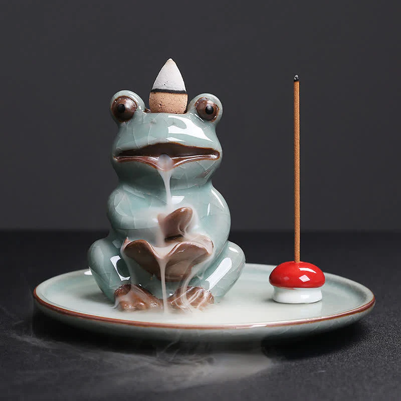 Mocoer Meditation Frog Ceramic Lotus Healing Incense Burner - Mocoer