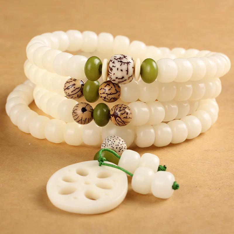Mocoer White Bodhi Seed Mala 108 Beads Luck Bracelet - Mocoer