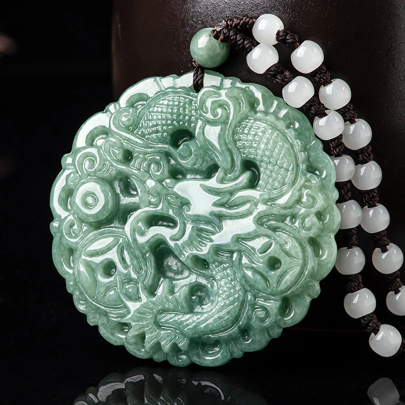 Mocoer Chinese Zodiac Dragon Jade Fortune Necklace String Pendant - Mocoer
