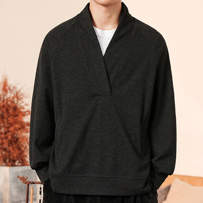 Mocoer Fall Simple V-Neck Men's Sweatshirt Cotton Pullover With Pockets - Mocoer