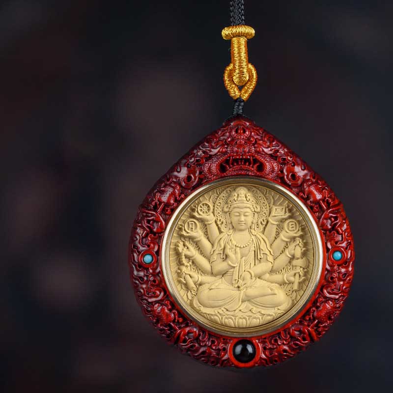 Mocoer Chinese Zodiac Avalokitesvara Small Leaf Red Sandalwood Ebony Longevity Necklace Pendant - Mocoer