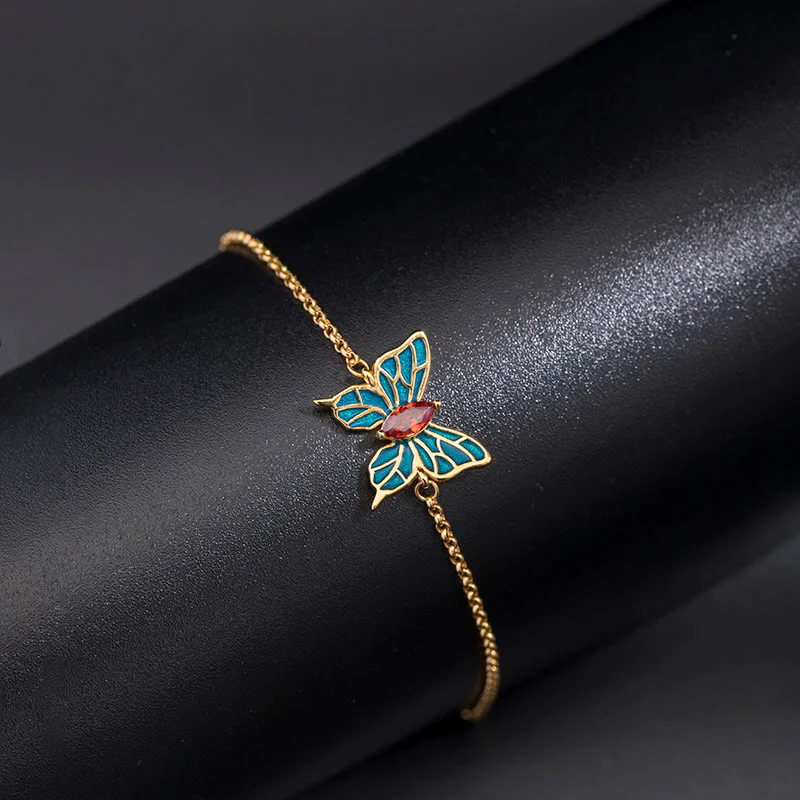 Mocoer 925 Sterling Silver Butterfly Zircon Love Chain Bracelet - Mocoer