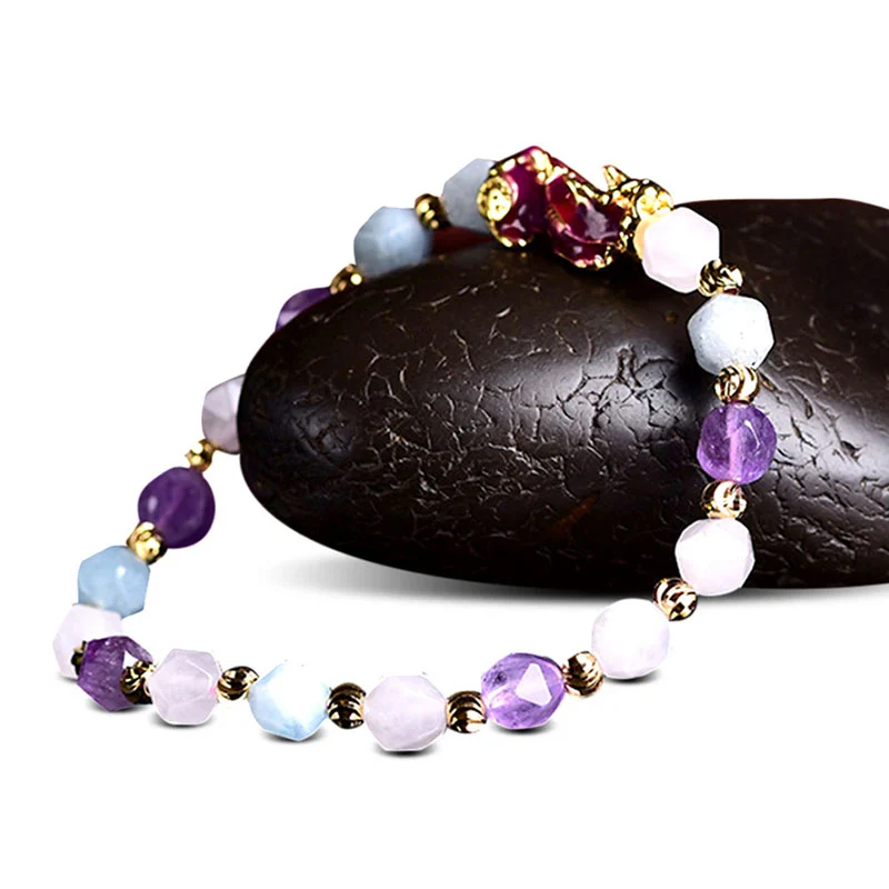 Mocoer Natural Amethyst Fortune Pixiu Charm Bracelet - Mocoer