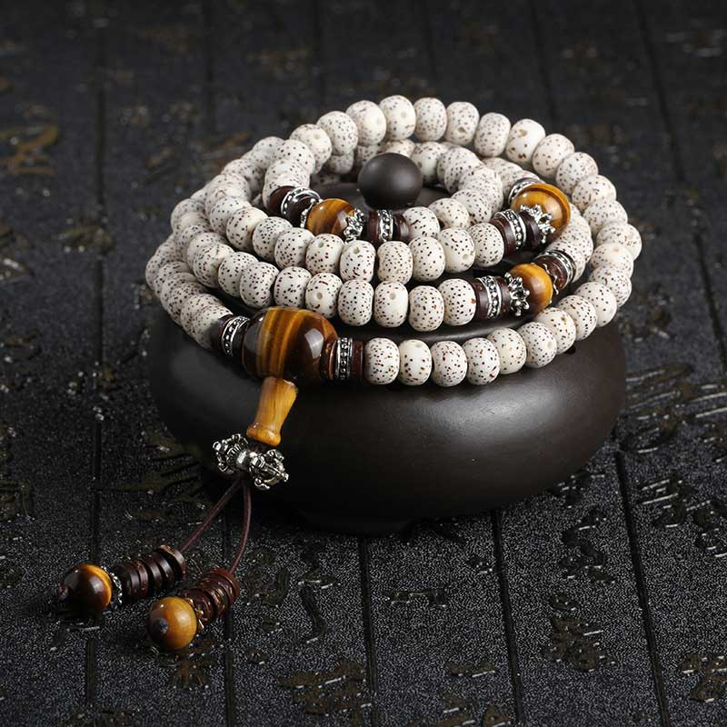 Mocoer Handmade Tibetan Tiger Eye Bodhi Seed Peace Bracelet - Mocoer