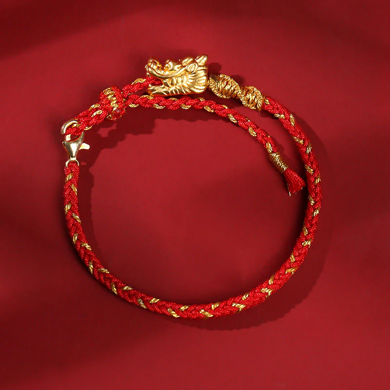 Mocoer 999 Sterling Silver Handcrafted Dragon Luck Eight Thread Knot Red String Braided Bracelet - Mocoer