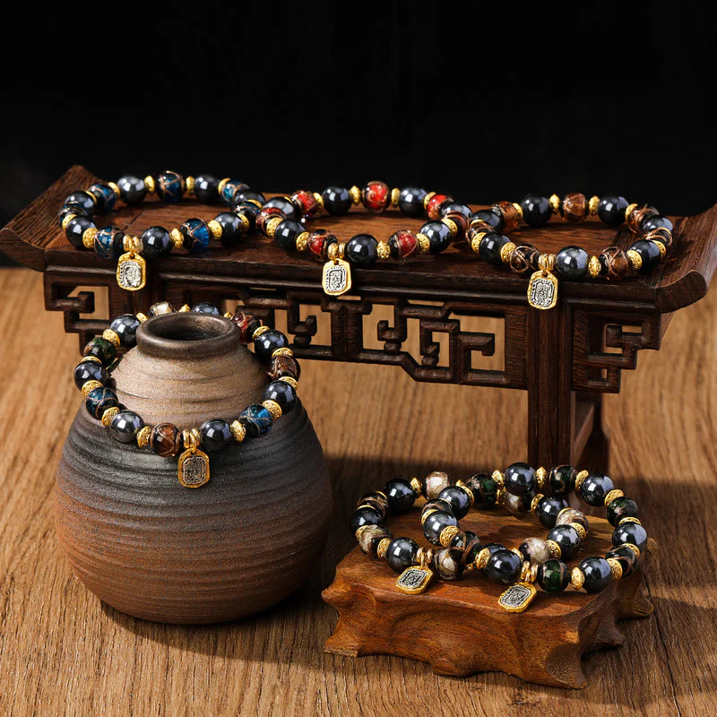 Mocoer Tibetan Zakiram Goddess of Wealth Liuli Glass Incense Ash Porcelain Bead Luck Bracelet - Mocoer