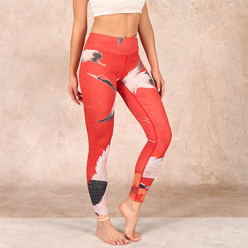 Mocoer Crane Print Lycra Fabric Fitness Leggings Women's Yoga Pants - Mocoer