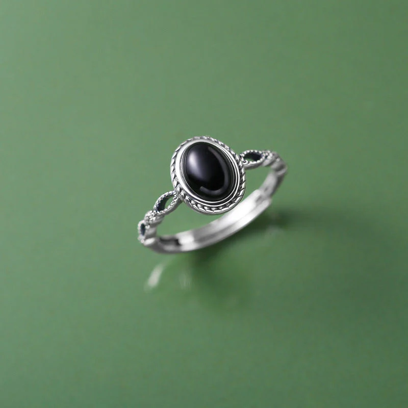 Mocoer 925 Sterling Silver Black Onyx Fortune Ring - Mocoer