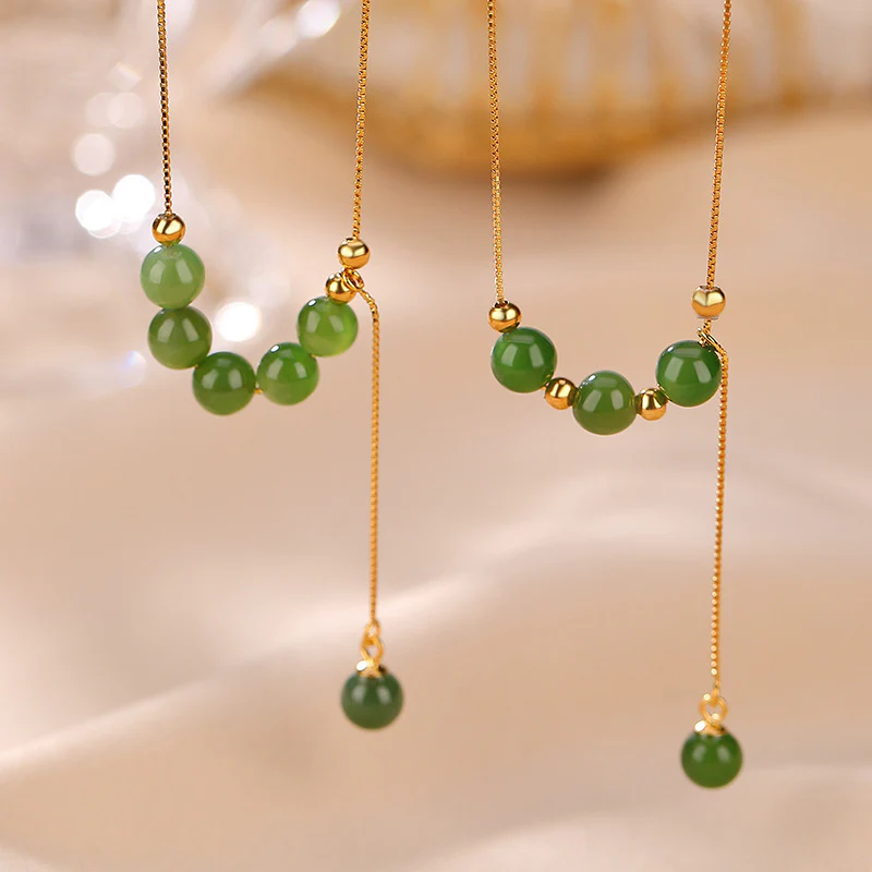 Mocoer 925 Sterling Silver Cyan Jade Beads Healing Necklace Pendant - Mocoer