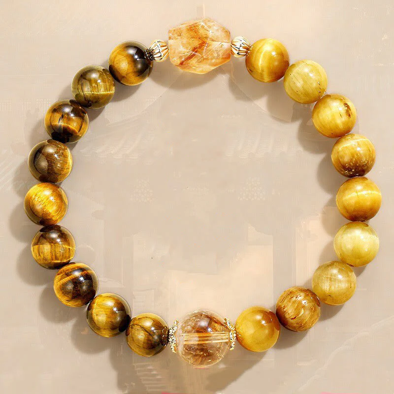 Mocoer Natural Yellow Black Tiger Eye Citrine Strength Bracelet - Mocoer
