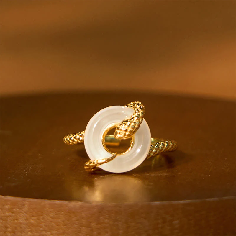 Mocoer Chalcedony Peace Buckle 925 Sterling Silver Golden Year Of The Snake Harmony Ring - Mocoer