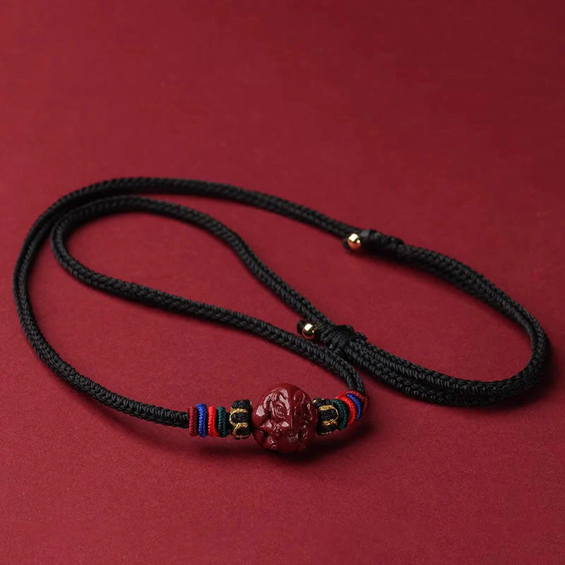 Mocoer Cinnabar Chinese Zodiac Black String Blessing Necklace Pendants - Mocoer