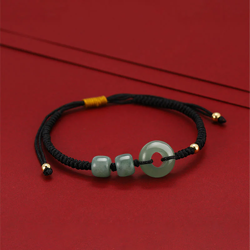 Mocoer 2Pcs Green Aventurine White Jade Peace Buckle Luck Braided Couple Bracelet - Mocoer