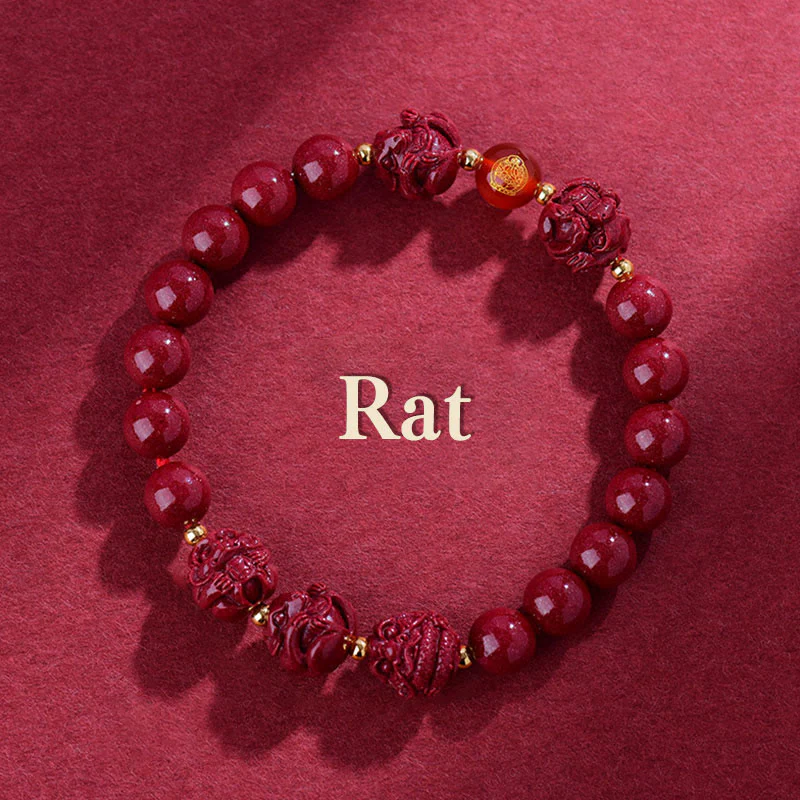 Mocoer Chinese Zodiac Cinnabar Keep Away Evil Spirits Blessing Bracelet - Mocoer