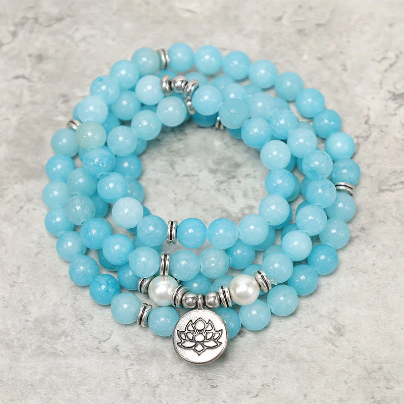 Mocoer Natural Amazonite Stone Healing Lotus Mala Bracelet - Mocoer