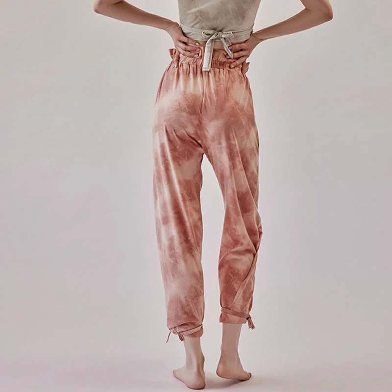 Mocoer Casual Trouser Leg Ties Ink Printing Women's Spandex Pants - Mocoer