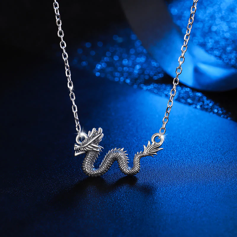 Mocoer 925 Sterling Silver Year Of The Dragon Auspicious Dragon Protection Chain Necklace Pendant - Mocoer