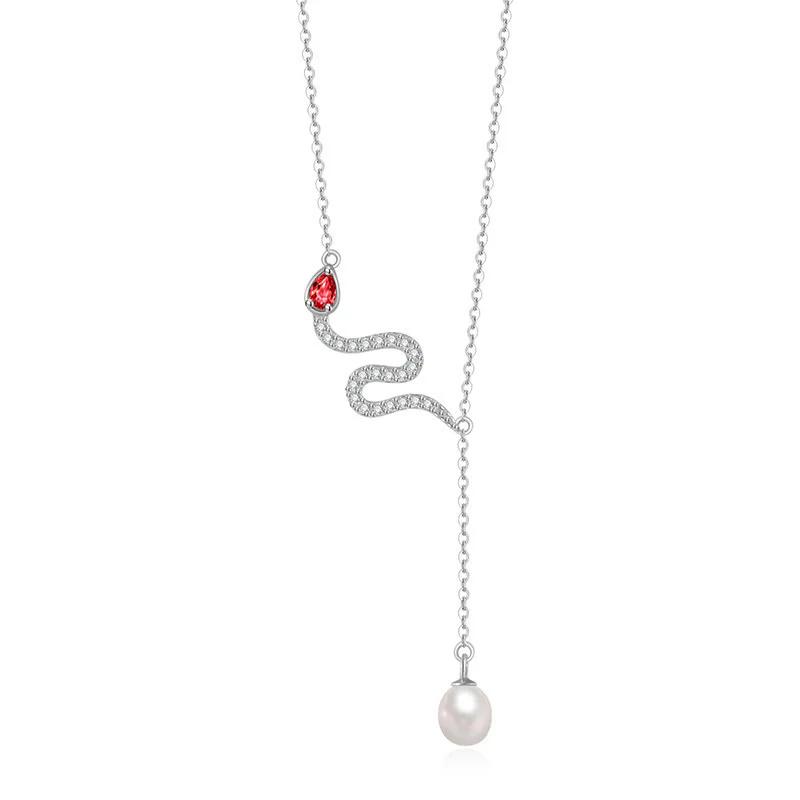Mocoer 925 Sterling Silver Pearl Year Of The Snake Blessing Necklace Pendant - Mocoer