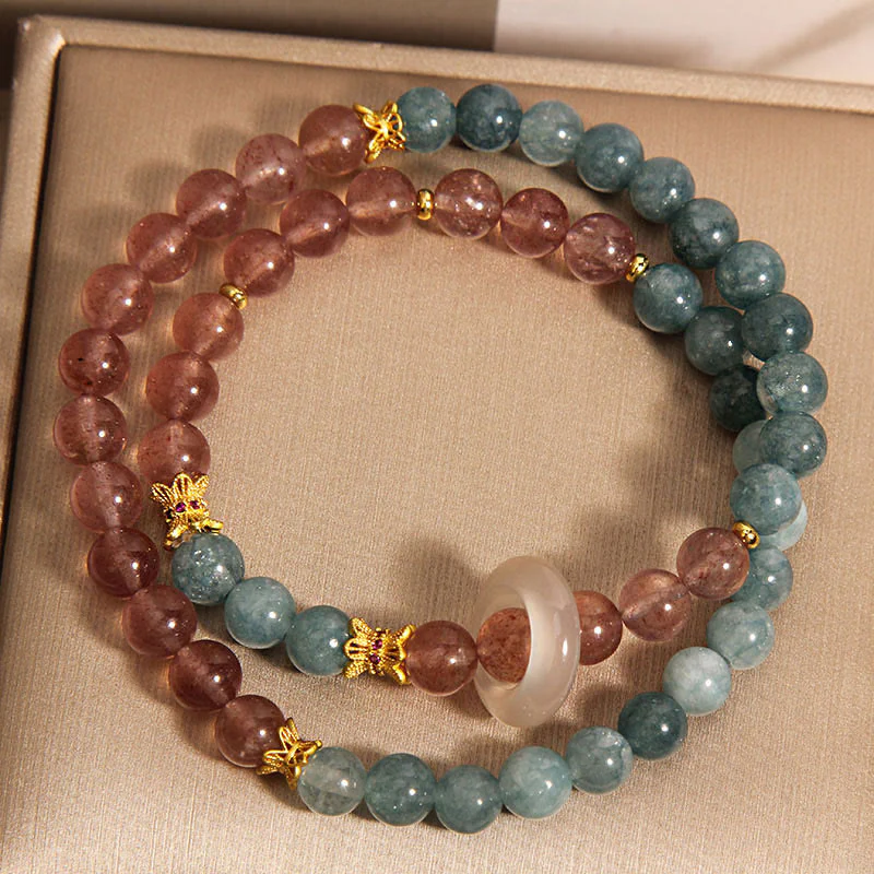Mocoer Jade Strawberry Quartz Abundance Luck Bracelet - Mocoer