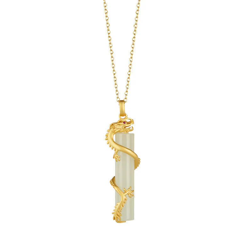 Mocoer Jade Dragon Phoenix Copper Protection Necklace Pendant - Mocoer