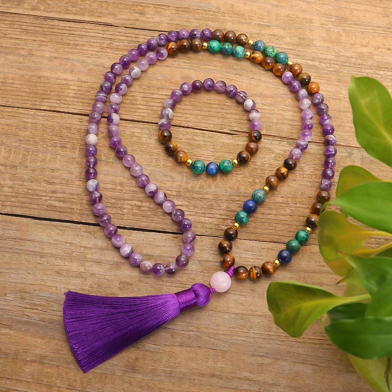 Mocoer Tibetan Amethyst Purify Bracelet Mala Set - Mocoer
