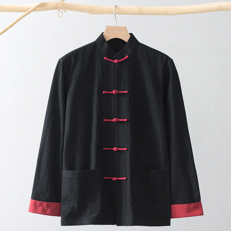 Mocoer Frog-Button Chinese Tang Suit Shirt Cotton Linen Men Jacket Clothing - Mocoer