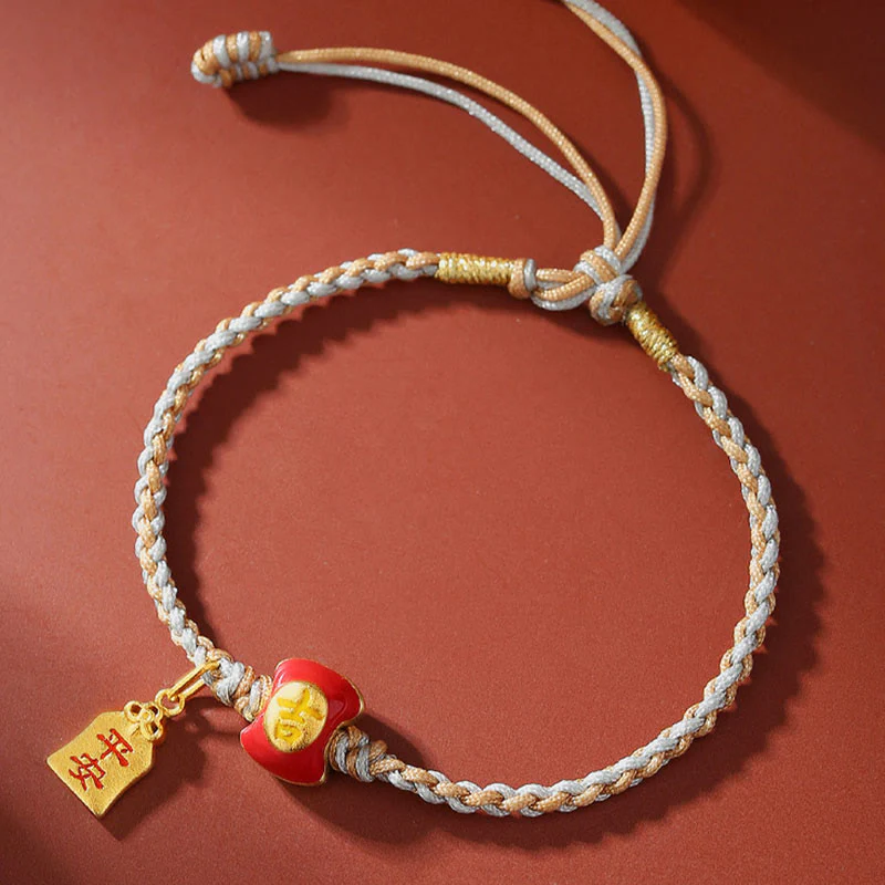 Mocoer 925 Sterling Silver Handmade Auspicious Chinese Character Blessing Braided String Bracelet - Mocoer