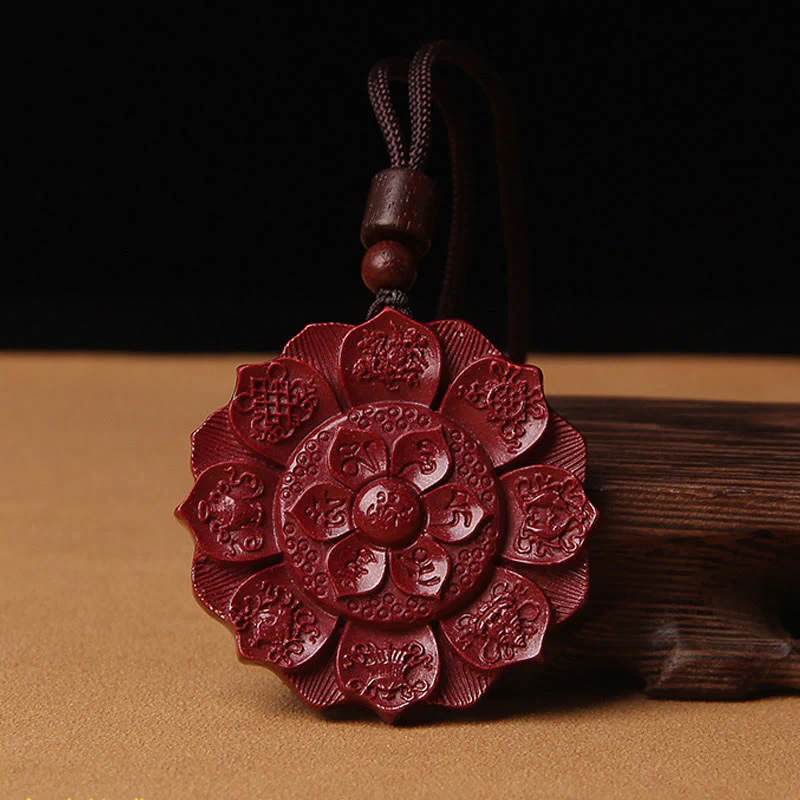 Mocoer Natural Cinnabar Lotus Om Mani Padme Hum Blessing Necklace String Pendant - Mocoer