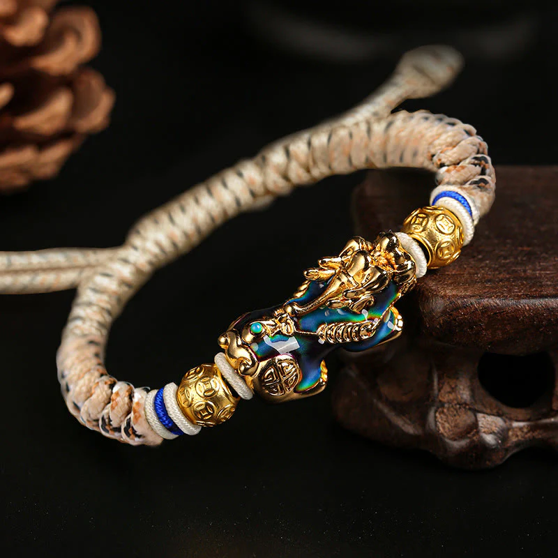 Mocoer Feng Shui PiXiu Color Change Copper Coin Beads Wealth String Bracelet - Mocoer
