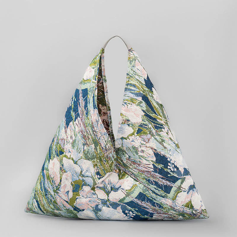 Mocoer Flowers Letters Butterfly Geometry Print Underarm Triangle Shoulder Bag - Mocoer