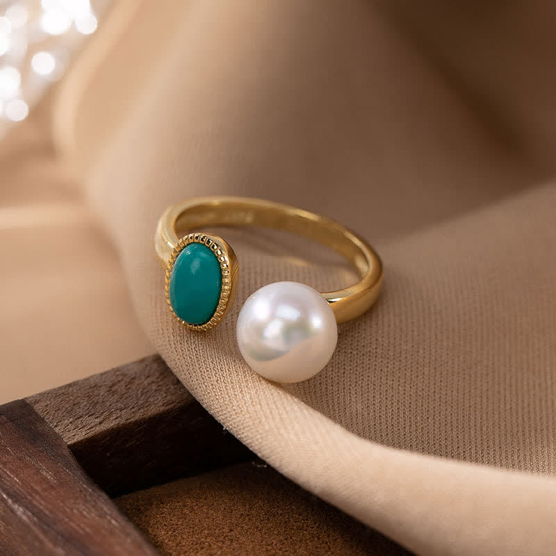 Mocoer 925 Sterling Silver Pearl Turquoise Healing Ring Earrings Necklace Pendant - Mocoer