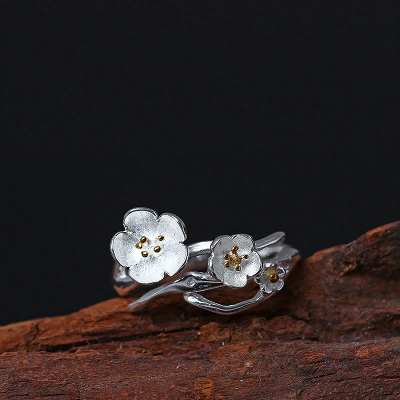 Mocoer 925 Sterling Silver Plum Bossom Balance Ring - Mocoer