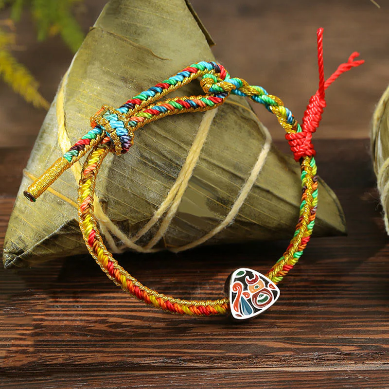 Mocoer 925 Sterling Silver Dragon Boat Festival Fu Character Zongzi Pattern Luck Handmade Multicolored Child Adult Bracelet - Mocoer