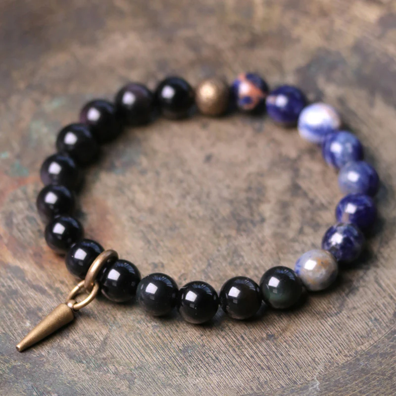 Mocoer Black Obsidian Sodalite Crystal Copper Strength Couple Bracelet - Mocoer