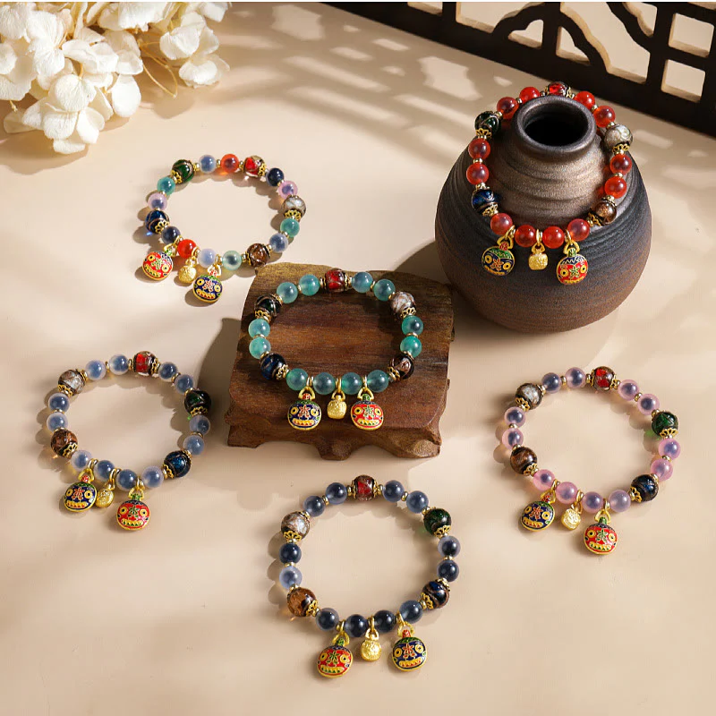Mocoer Colorful Candy Agate Gold Swallowing Beast Family Liuli Glass Bead Strength Bracelet - Mocoer
