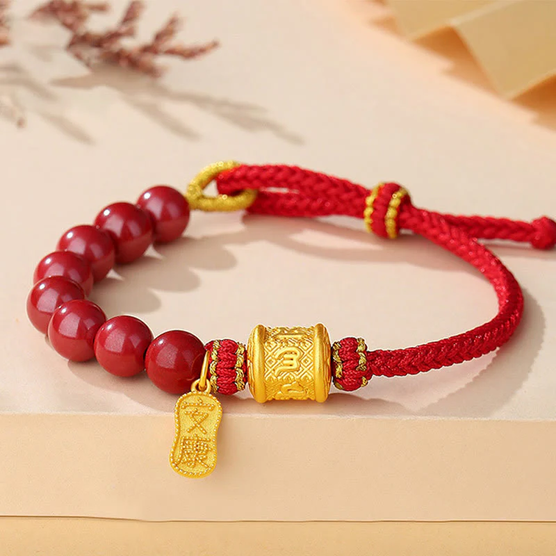 Mocoer 999 Sterling Silver Six True Words Om Mani Padme Hum Cinnabar Blessing String Bracelet - Mocoer