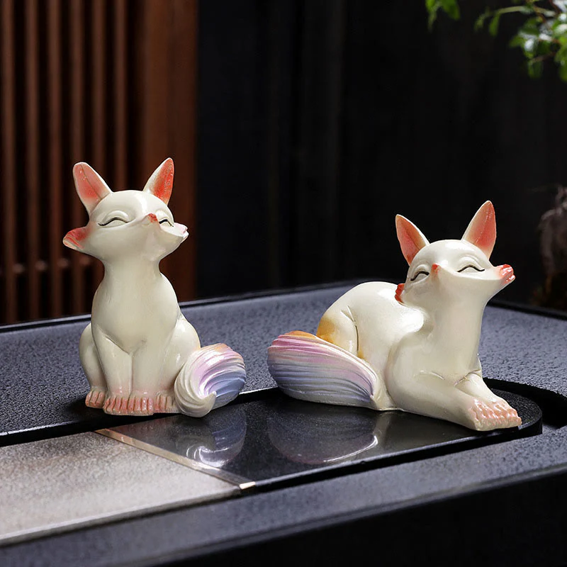 Mocoer Color Changing Small Cute Fox Tea Pet Resin Home Figurine Decoration - Mocoer