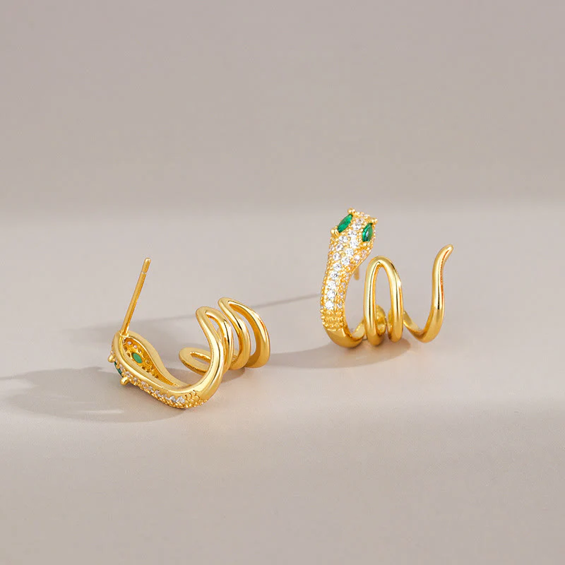 Mocoer 925 Sterling Silver Green-eyed Snake Shape Year Of The Snake Harmony Earrings - Mocoer