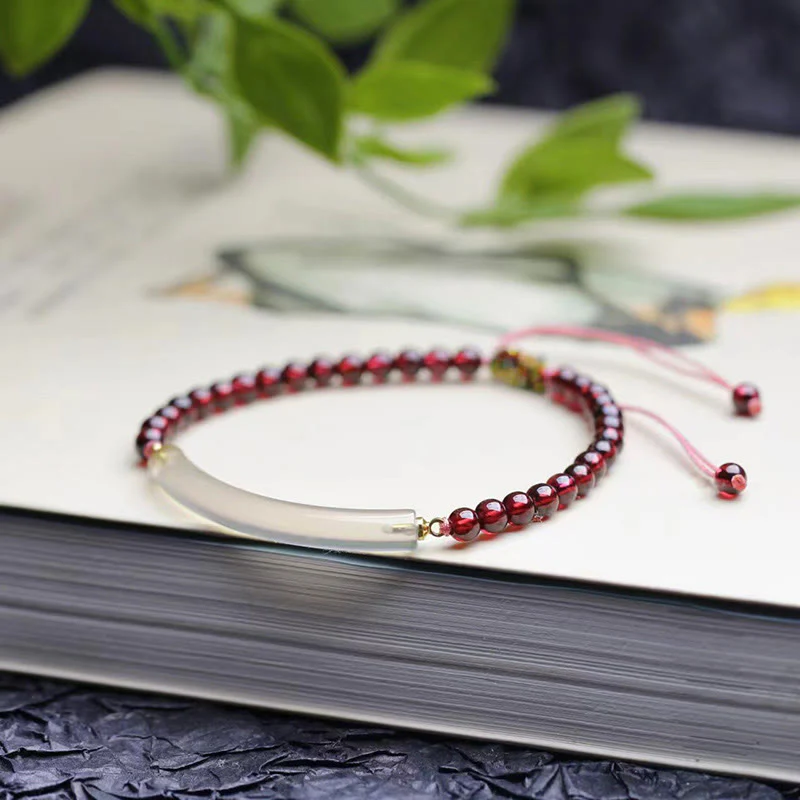 Mocoer Garnet Gray Agate Calm Cuff Half Bracelet Bangle - Mocoer