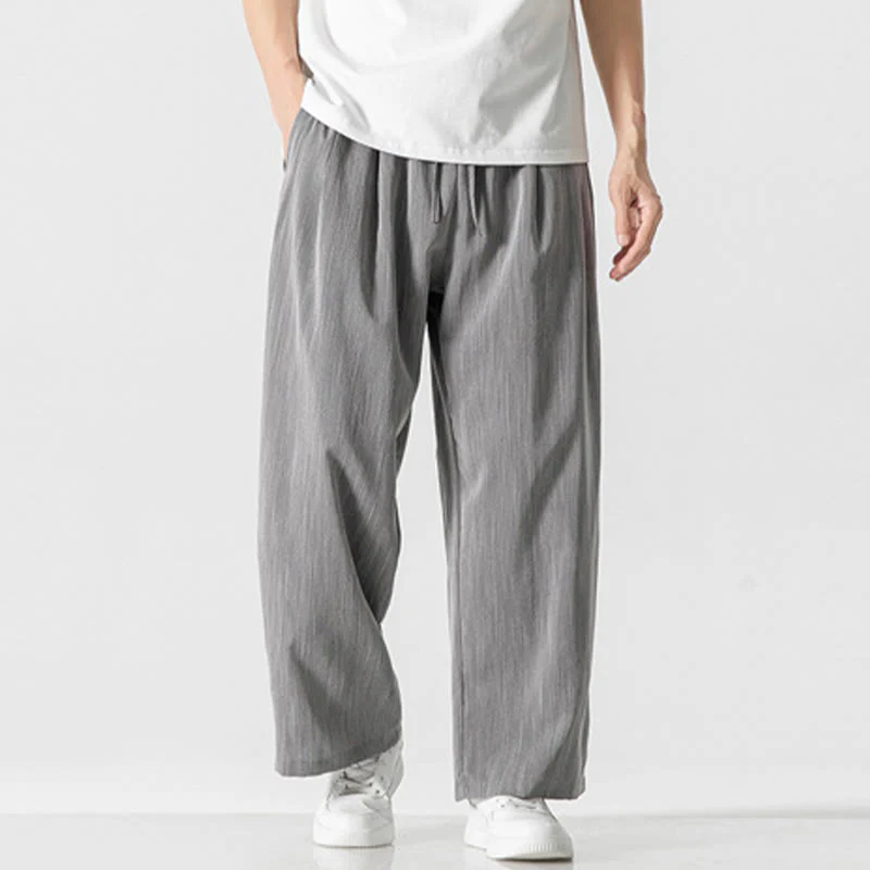 Mocoer Summer Casual Plain Straight Leg Design Men's Cotton Linen Drawstring Pants With Pockets - Mocoer