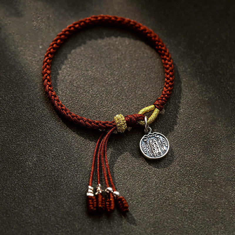 Mocoer Handmade 925 Sterling Silver Five Directions Gods of Wealth Luck Protection String Braid Bracelet - Mocoer